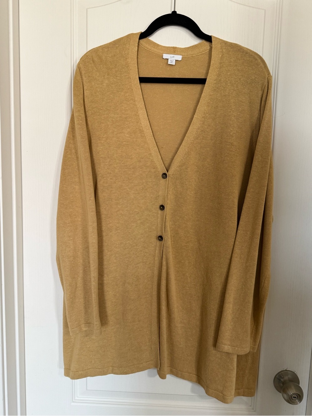 J. Jill Mustard linen lightweight V-Neck Three-Button Cardigan